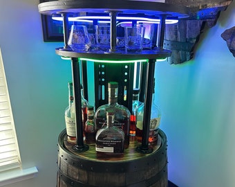 Motorized Bourbon Barrel Liquor Cabinet (Patent Pending) with Remote and App Control (BTO/MTO)