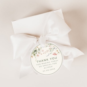 Wildflower Round Favor Tag Floral Baby Shower Tag Baby in Bloom Label Flower Editable Thank you Sticker Bridal Shower Boho Label Template