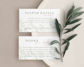 Sage Green Chinoiserie Diaper Raffle & Books for Baby Card | Baby Shower Insert Card Activity | Editable Template | Instant Download HO23