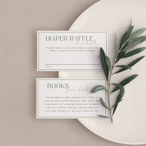 Libros imprimibles para rifa de pañales en verde neutro, tarjetas para bebé, inserto para baby shower, plantilla editable para juego, descarga de pañales minimalistas