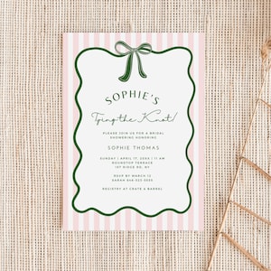 Faire-part de douche nuptiale rétro rose rayures roses inviter EVJF vert ruban un minimum de douche de mariage modèle Beverly Hills rose vert