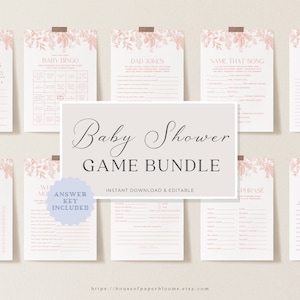 Peach Blush Pink Baby Shower Game Bundle Pink Girl Baby Shower Vintage Floral Shower Idea Elegant Chinoiserie Party Game Template HO22