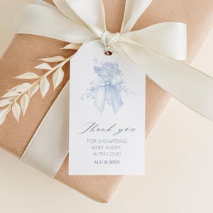 Customizable Thank you Tag Light Blue Toile Baby Shower Gift Tag Boy Baby Shower Idea Blue Party Favor Tag Lt Blue Baby Shower Decor
