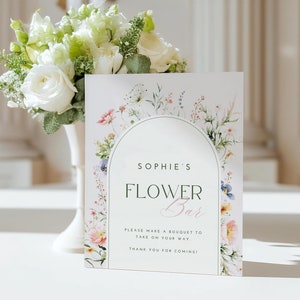 Letrero de barra con flores para despedida de soltera Letrero de barra con flores Actividad para baby shower con flores silvestres Ramo para hacer uno mismo Idea de regalo para invitados a la boda Plantilla editable