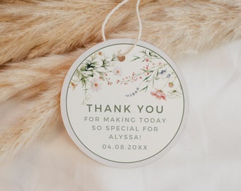 Editable Round Favor Tag Template Floral Baby Shower Tag Custom Baby in Bloom Candle Label Bridal Shower Printable Sticker Digital Download