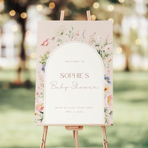 Baby Shower Welcome Sign Template | Neutral Pink Girl Baby Shower | Wildflower Baby | Baby in Bloom | Printable Editable | Instant Download
