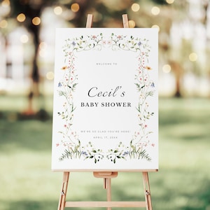 Wildflower Baby Shower Welcome Sign Garden Baby Shower Sign Vintage English Garden Party Decor Baby Sprinkle Spring Bridal Brunch Template
