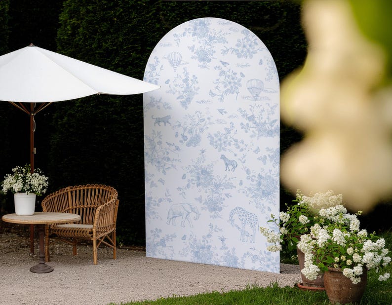 Toile Photo Backdrop Toile De Jouy Backdrop Elegant Blue Floral Toile Baby Shower Decor ...