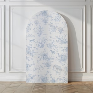 Toile de Jouy Cenário Elegante Floral Azul Toile Chá de Bebê Decoração Safari Chinoiserie Balão de Ar Quente Toile Party Prop Download Digital