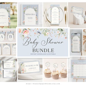 Baby in Bloom Invitation Bundle Blue Wildflower Baby Shower Invite Boy Baby Shower Invite Blue Floral Baby Shower Decoration Template