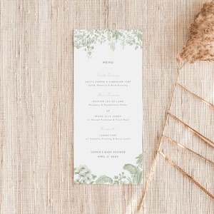 Elegant Baby Shower Menu Template Gender Neutral Safari Party Menu Garden Party Decor Place Card Template