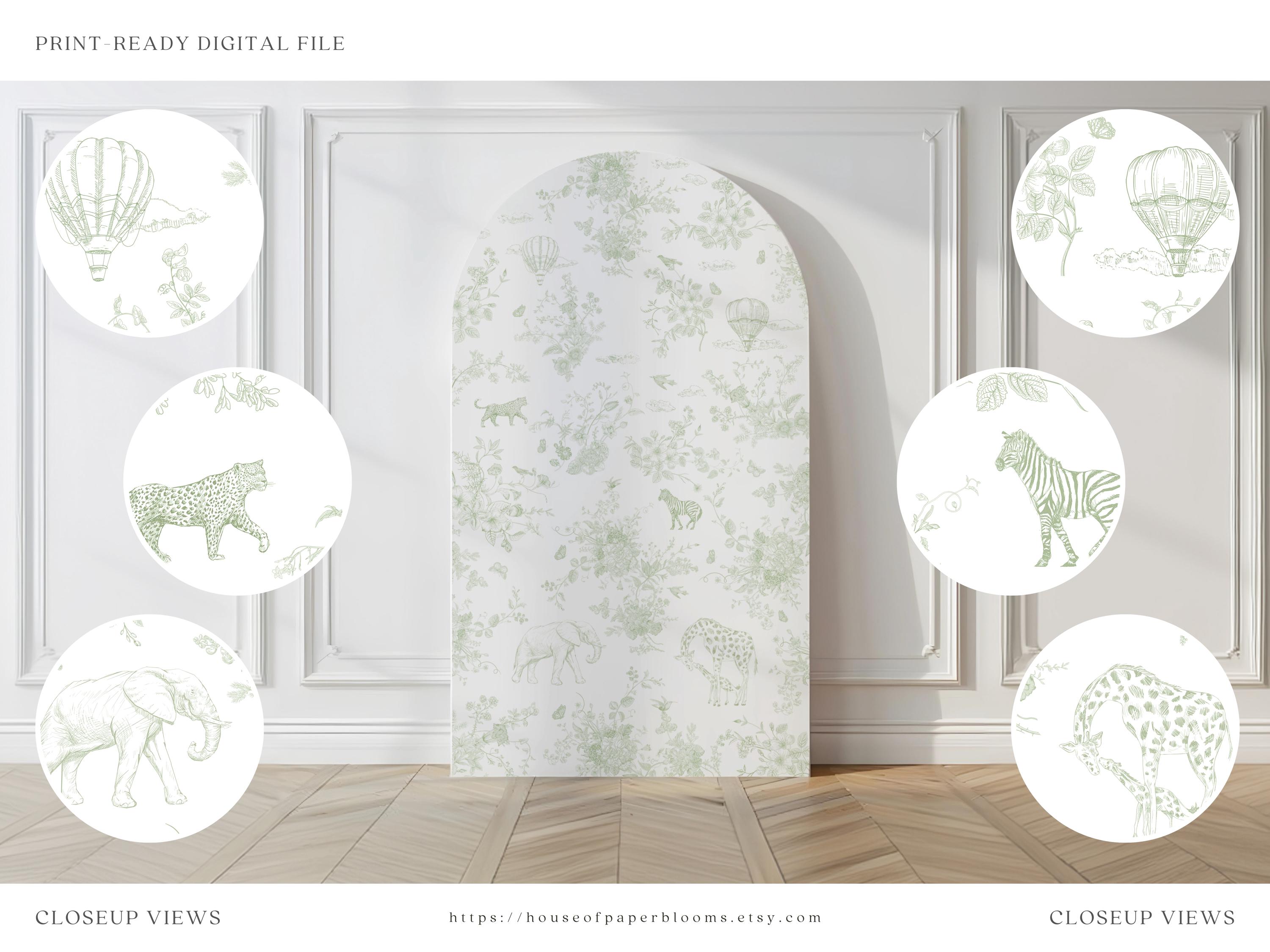 Toile Photo Backdrop Toile De Jouy Backdrop Elegant Sage Green Floral Toile Baby Shower ...