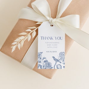 Customizable Thank you Tag Blue Baby Shower Gift Tag Boy Baby Shower Idea Blue Party Favor Tag Dusty Blue Floral Baby Shower Decor HO21