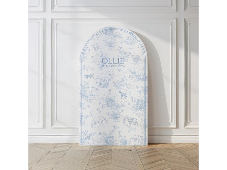 Toile De Jouy Arch Backdrop Elegant Blue Floral Toile Baby Shower Decor