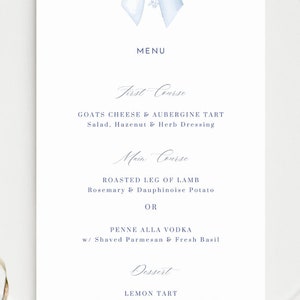 Floral Toile Menu Card Elegant Baby Shower Place Card Blue Floral Menu Template Blue Bow Bridal Shower Editable Menu Boy Baby Shower Decor image 5