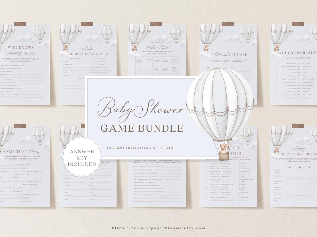 Baby Shower Game Digital Download Template Party Keepsake Blue Design ...