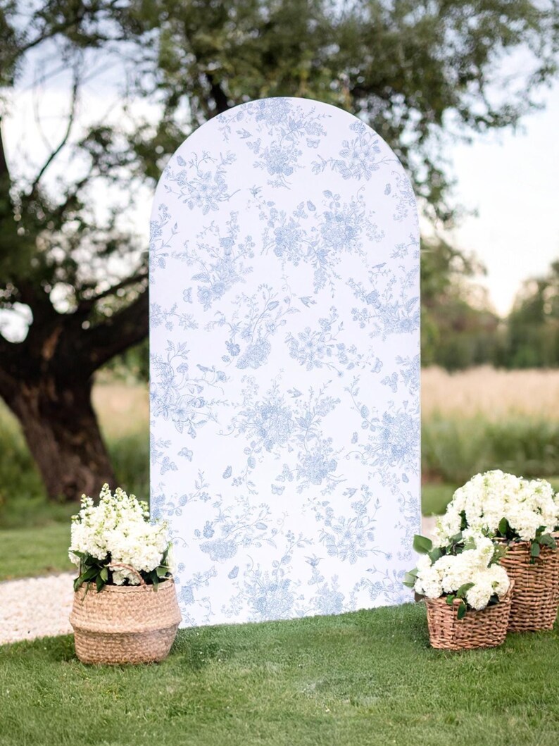 Wedding Photo Fabric Backdrop Bridal Shower Decor Blue Floral Butterfly Party Prop Photo Booth Background Set Wedding Decor Event Space bild 10