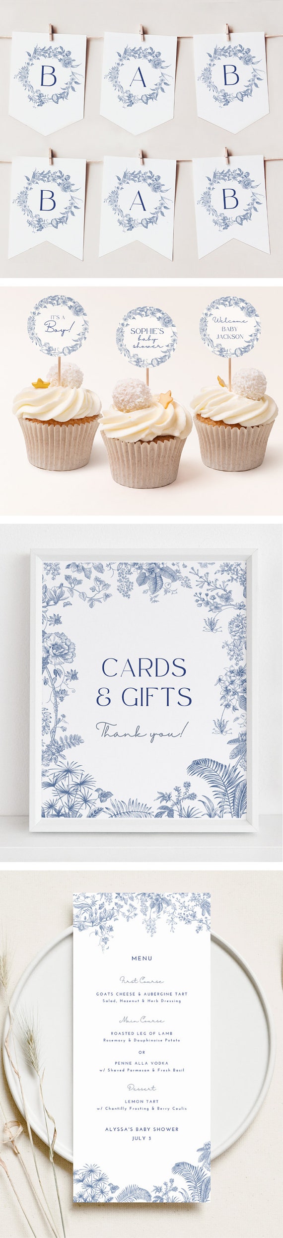 Dusty Blue Baby Shower Decoration Bundle Chinoiserie Baby Boy Shower Ideas  Blue Floral Shower Sign Elegant Baby Shower Sign Editable HO21 - Etsy, image size:570x2493