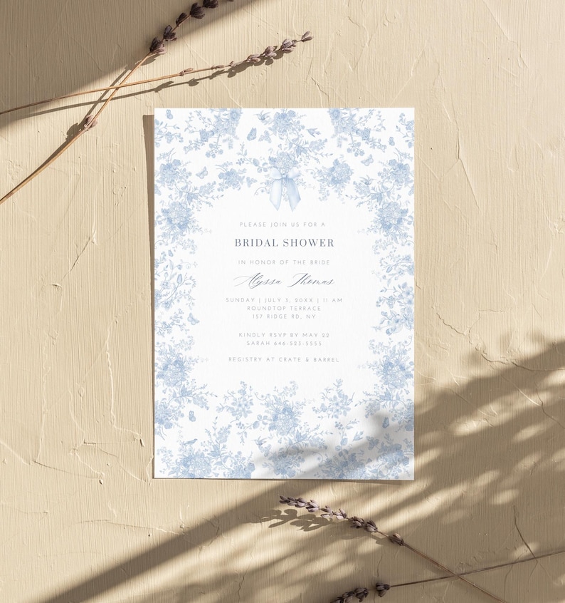 Blue Vintage Wedding Shower Editable Digital Announcement