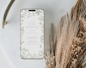 Sage Green Chinoiserie Digital Evite Baby Shower Paperless Invitation Phone Text Email Gender Neutral Editable Canva Template Download HO23