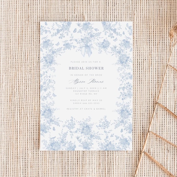 Floral Toile Bridal Shower Invitation Elegant Brunch Invite Template Something Blue Vintage Wedding Shower Editable Digital Announcement