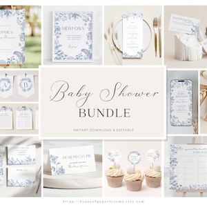 Decorazione per baby shower blu polvere, idee per baby shower in stile cinese, cartello per baby shower floreale blu, elegante cartello per baby shower modificabile HO21