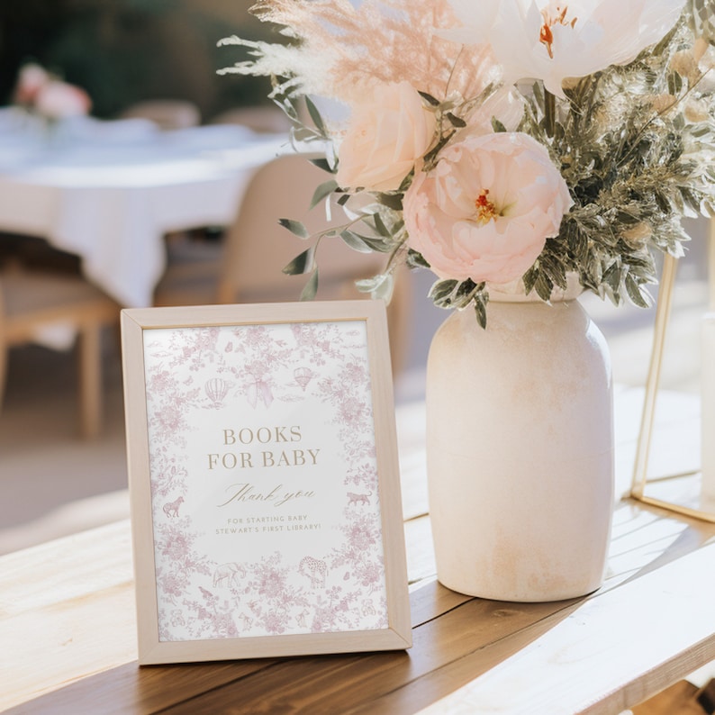 Pink Toile Baby Shower Table Sign Bundle
