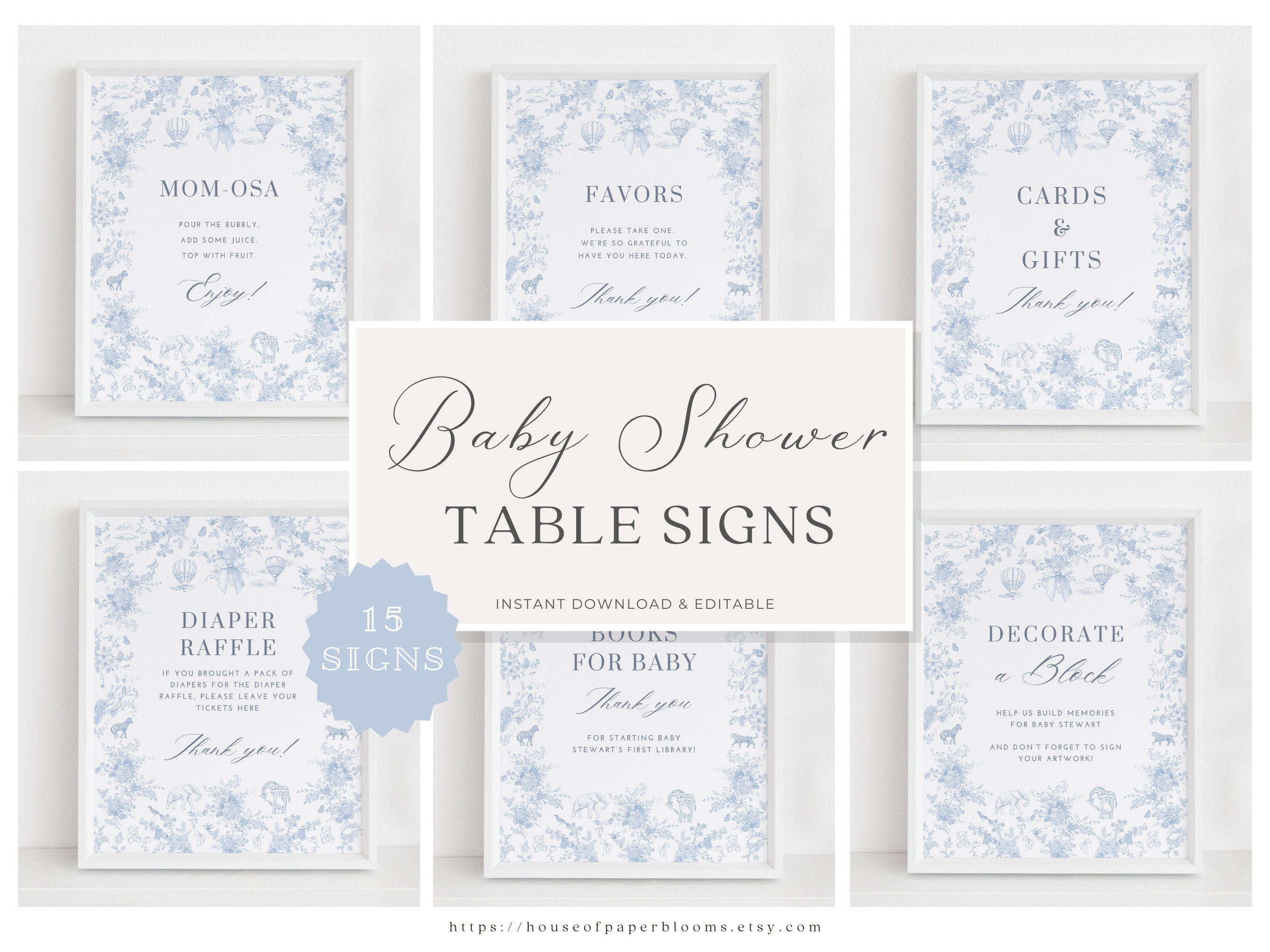 Floral Toile Baby Shower Table Sign Bundle Elegant Baby Shower Sign ...