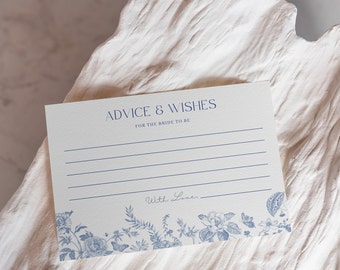 Dusty Blue Bridal Advice Card 4x6 Advice Card Elegant Bridal Shower Blue Advice Card Chinoiserie Wedding Advice for Bride Game Editable