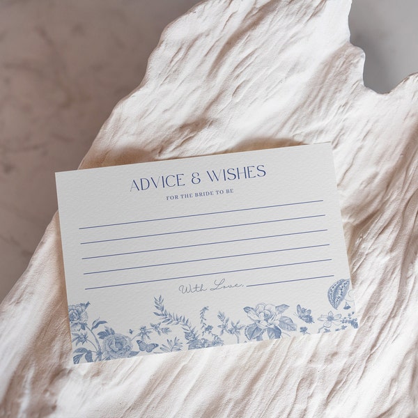 Dusty Blue Bridal Advice Card 4x6 Advice Card Elegant Bridal Shower Blue Advice Card Chinoiserie Wedding Advice for Bride Game Editable