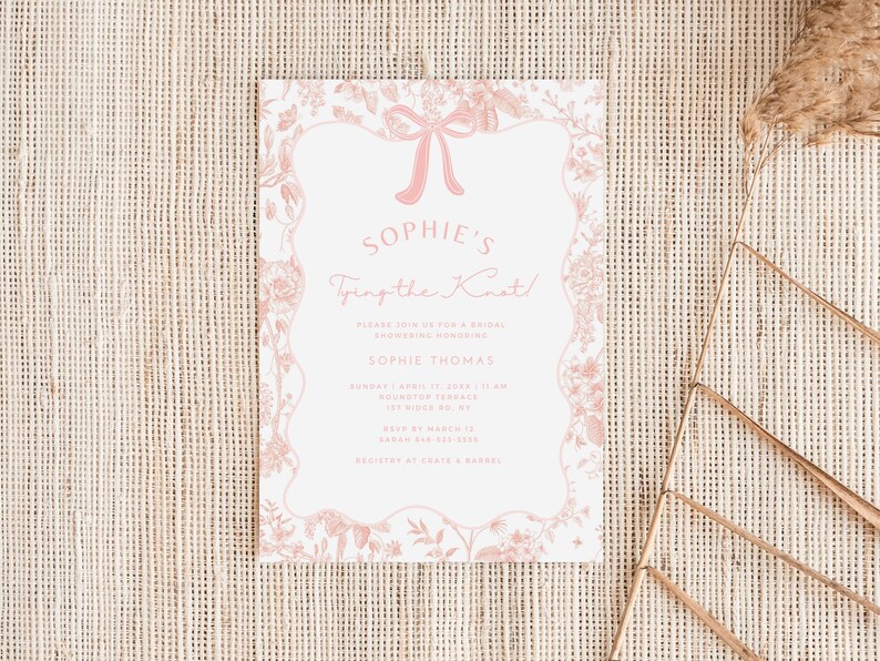 Pink Floral Toile Bridal Shower Invitation