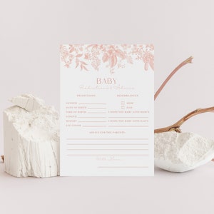 Peach Blush Pink Baby Shower Predicciones y tarjeta de consejos / 5x7 Editable PrintableTemplate / Girl Baby Shower / Descarga instantánea HO22