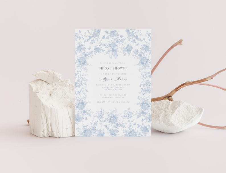 Something Blue Vintage Wedding Shower Editable Digital Announcement