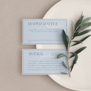 Franse blauwe luierloterij & boeken voor babykaartsjabloon | Babyshower insteekkaart activiteit | Afdrukbare bewerkbare sjabloon | Directe download