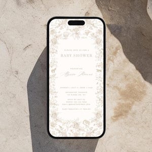 Announcement Toile Paperless Invitation Gender Neutral Invite Editable Template