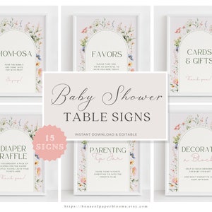 Wildblumen-Babyparty-Tischschild-Blumen-Babyparty-Dekoration-Dekorieren Sie ein Blockzeichen-Windelraffle-Zeichen-Baby in der Blüte-Duschedekor-Schablone