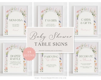 Wildflower Baby Shower Table Sign Floral Baby Shower Decoration Decorate a Block Sign Diaper Raffle Sign Baby in Bloom Shower Decor Template