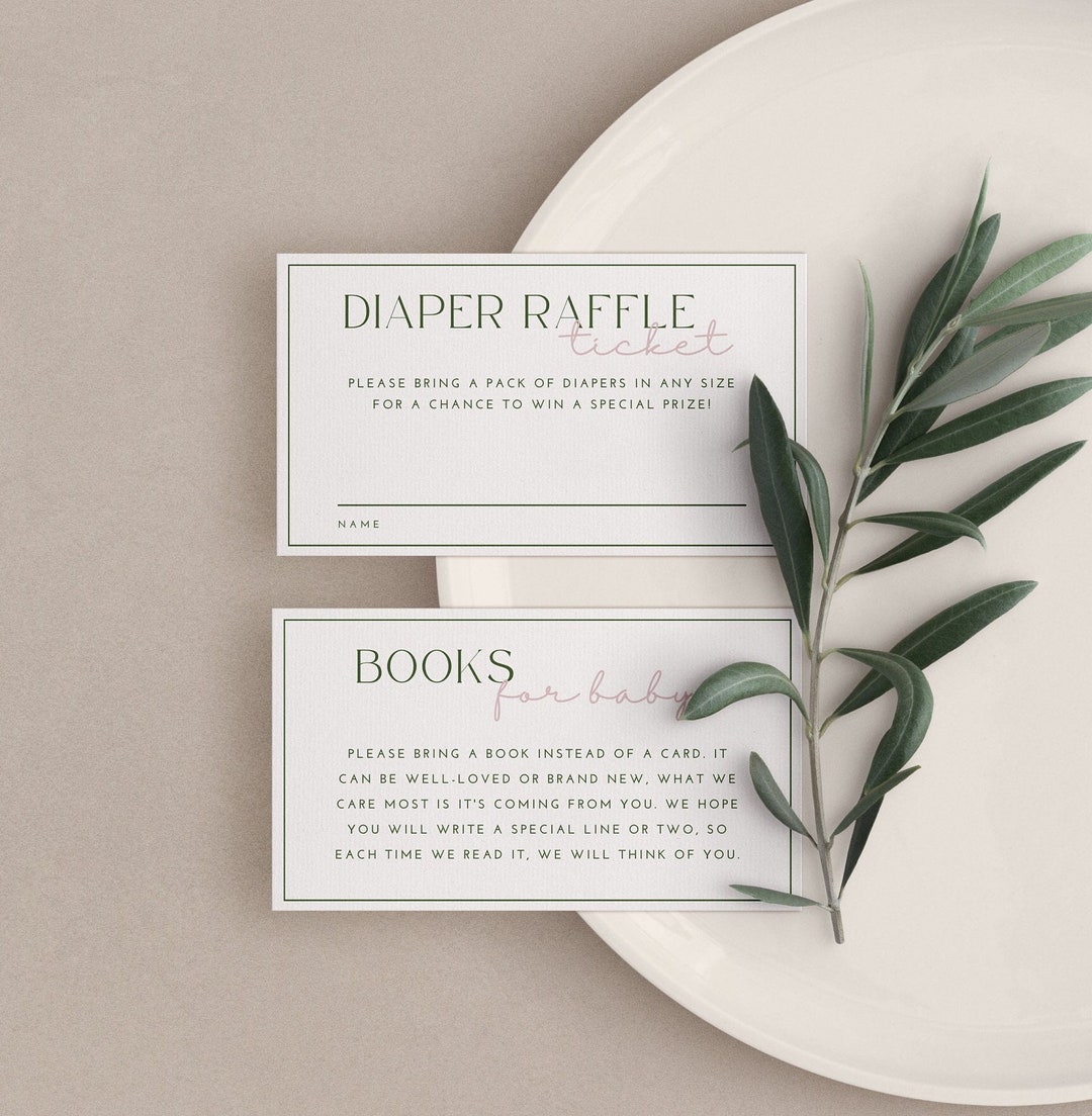 Neutral Green Diaper Raffle Printable Books for Baby Card Baby Shower ...