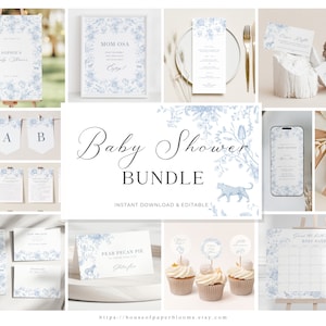 Toile de Jouy Babyparty Einladungs-Bündel-blaue Jungen-Babyparty-Einladung Elegante Safari-Tierbaby-Einladungs-blaue Blumengarten-Party-Schablone
