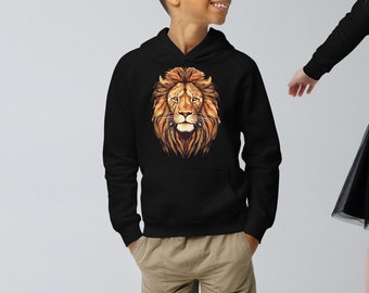 Lion's Head Kids Eco Hoodie - Hip Lion Kid's Hoodie - Cute Kid's Gift - Cool Bold Lion's Face Kid's Hoodie for Stylish Child