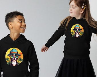 Boston Terrier in Sunglasses Kid's Hoodie - Hip Boston Terrier Kid's Hoodie - Cute Kid's Gift - Fun Cute Dog Kid's Hoodie for Stylish Child
