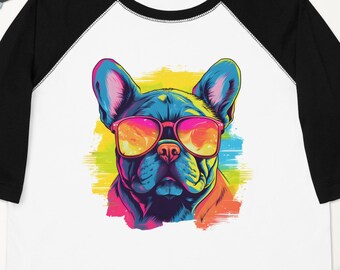 Hip Frenchie Youth Baseball Shirt - French Bulldog in Sunglasses T-Shirt - Cute Kid's T-Shirt Gift - Fun Cute Dog Shirt for Stylish Child