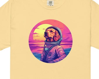 Astronaut Golden Retriever Unisex Shirt - Vaporwave Graphic T-Shirt Gift - Funny Hip Graphic Tee - Synthwave