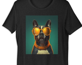 Boston Terrier In Sunglasses Unisex t-shirt - Funny Dog Lover Gift - Hipster Boston Terrier Graphic Shirt For Hip Style Man or Woman