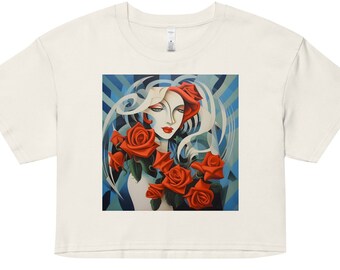 Femme Fatale women’s crop top - Artistic surreal roses shirt - Stylish women's graphic shirt - Cute crop top for girls - Badass women's wear