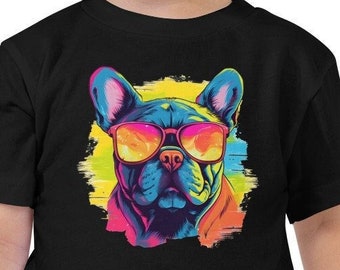 Hip Frenchie Kid's Shirt - French Bulldog in Sunglasses T-Shirt - Cute Toddler T-Shirt Gift - Fun Cute Dog Kid's Shirt for Stylish Child