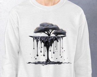 Acid Hilltop Monochrome Unisex Sweatshirt - Black and White Surreal Nature Illustration - Graphic Sweatshirt for Men or Women - Stylish Gift
