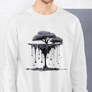 Acid Hilltop Monochrome Unisex Sweatshirt - Black and White Surreal Nature Illustration - Graphic Sweatshirt for Men or Women - Stylish Gift