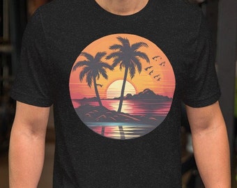 Paradise Sunset Unisex T-shirt - Palm Tree Sunset Graphic Tee - Hip Surfer Shirt for the Beach - California Style - Hip Stylish Shirt