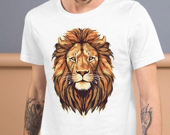 Lion's head graphic t-shirt - Stylish shirt for man - Lion illustration shirt for hip guy - Comfy graphic tee